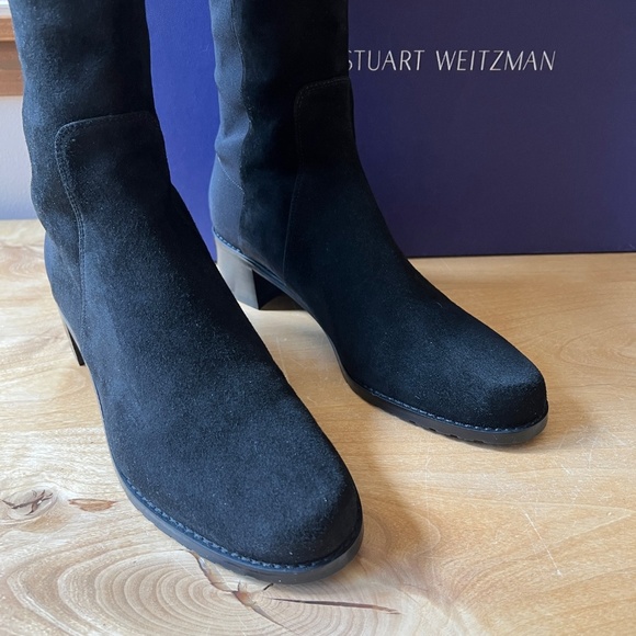 STUART WEITZMAN RESERVE BLACK SUEDE BOOTS 9 NIB OVER KNEE PULL ON STRETCHY CHIC - Picture 4 of 10